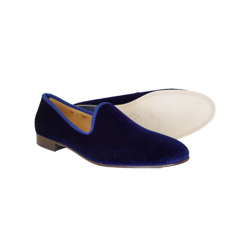 New Del Toro Men's Navy Blue Velvet Slippers, Handmade in Italy size 14